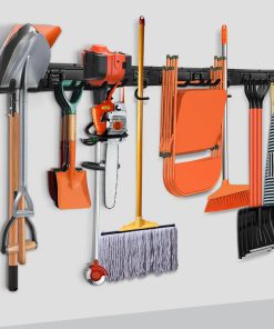 SMARTOLOGY Modular Heavy-Duty Steel Garage Tool Storage Rack - 150 lbs Weight Capacity Weather-resistant Powder-Coated Wall Mount Organizer for Shovels. Rakes. Ladders & Landscaping Equipment
