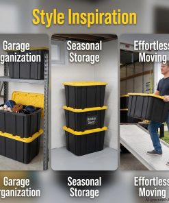 Alternative view of 6 Pack 27 Gallon Heavy Duty Storage Bins with Snap Lids. Durable Plastic Storage Totes with Stackable Black Containers & Yellow Latching Covers for Home Garage Moving Organization